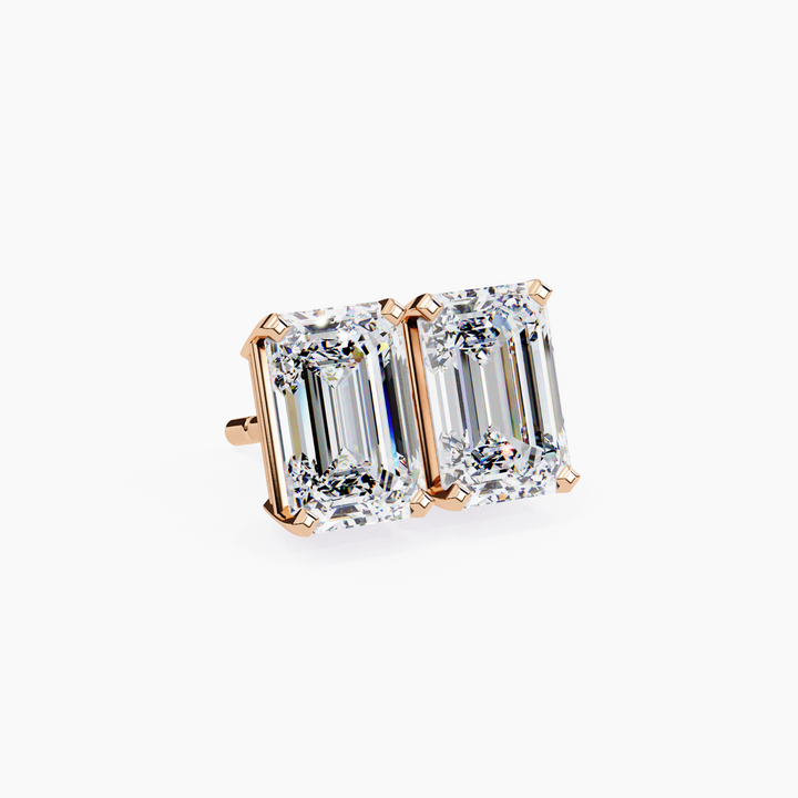 Emerald Cut Diamond Studs Earrings