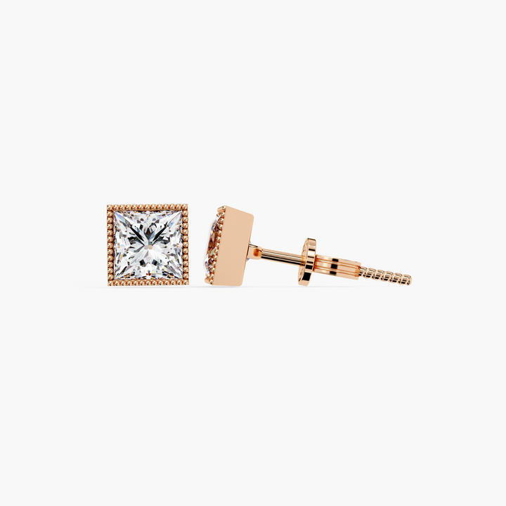 Milgrain Princess Diamond Studs