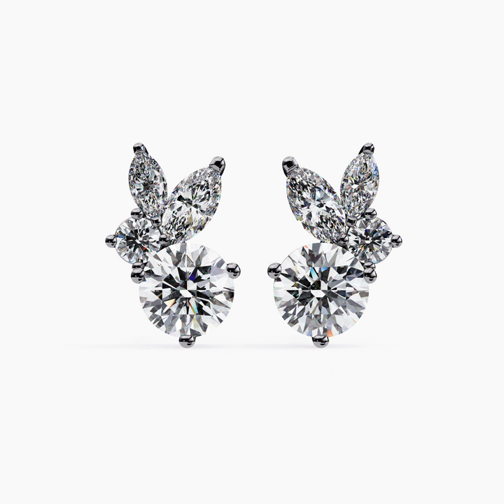 Round Marquise Cluster Stud Earrings