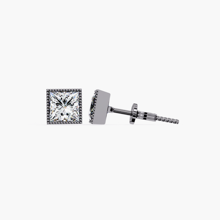 Milgrain Princess Diamond Studs