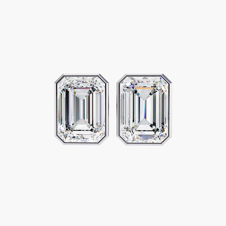 Emerald Cut Diamond Bezel Studs