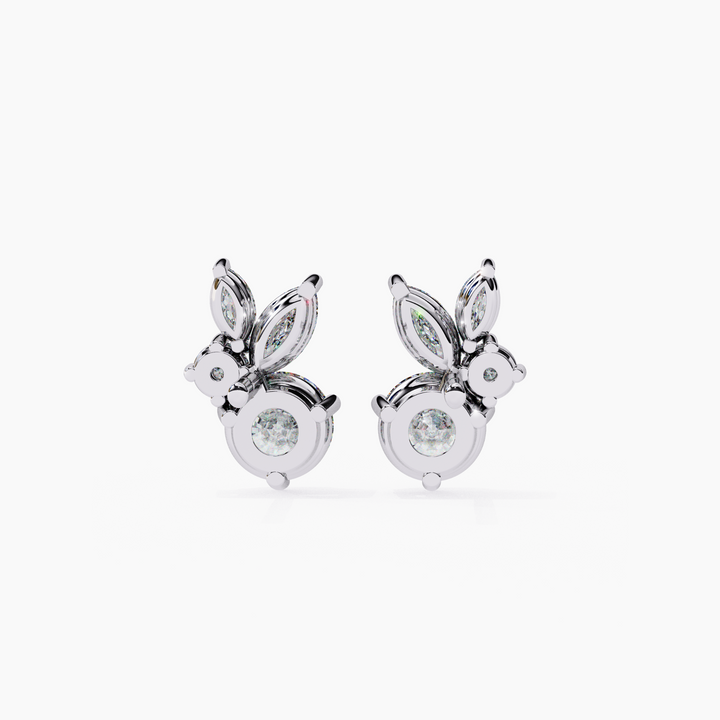 Round Marquise Cluster Stud Earrings