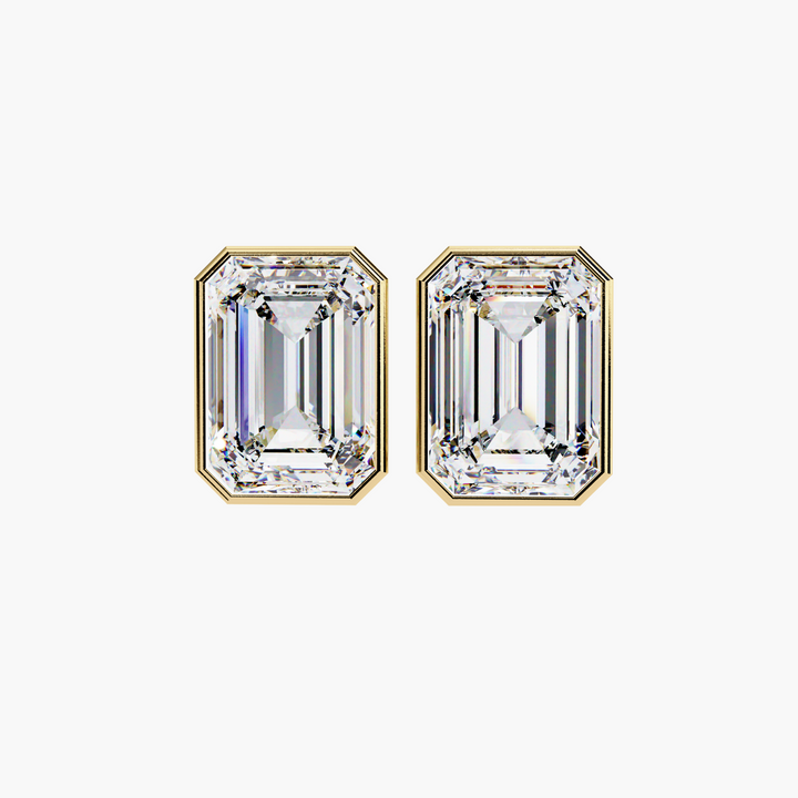 Emerald Cut Diamond Bezel Studs