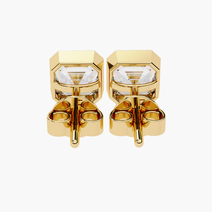 Emerald Cut Diamond Bezel Studs - Jewel Frost