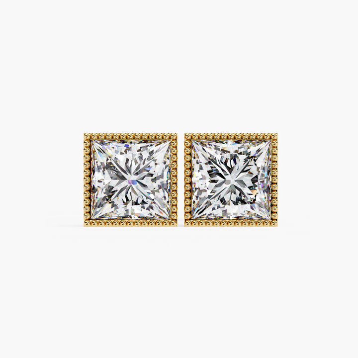 Milgrain Princess Diamond Studs