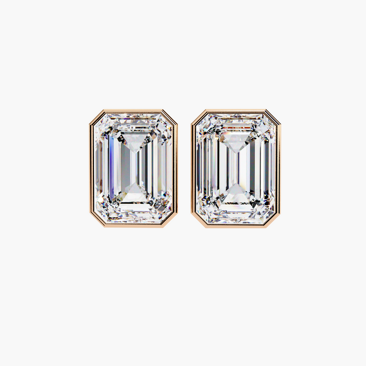 Emerald Cut Diamond Bezel Studs