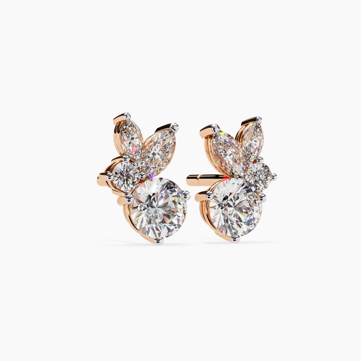 Round Marquise Cluster Stud Earrings