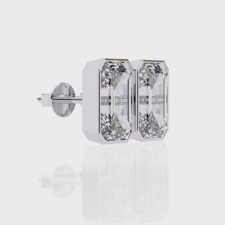 Emerald Cut Diamond Bezel Studs