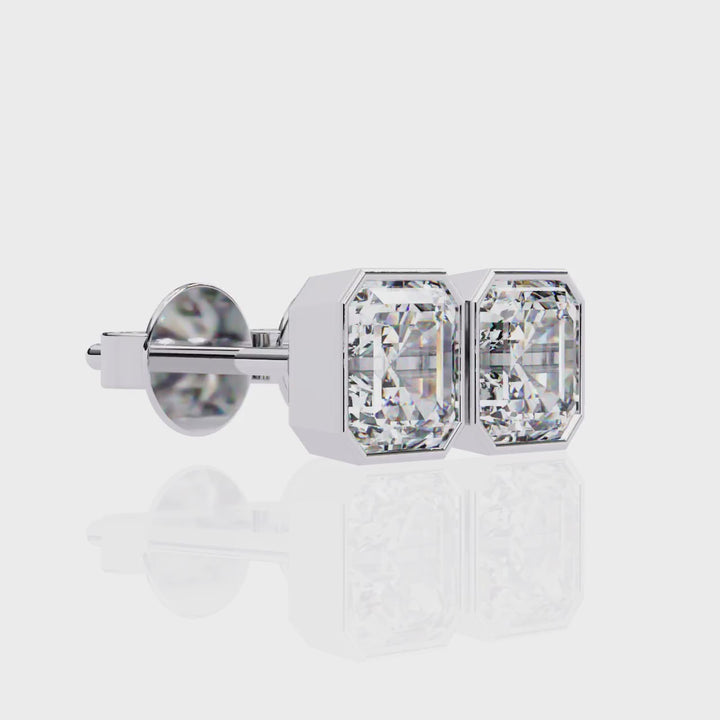 Asscher Cut Bezel Diamond Studs